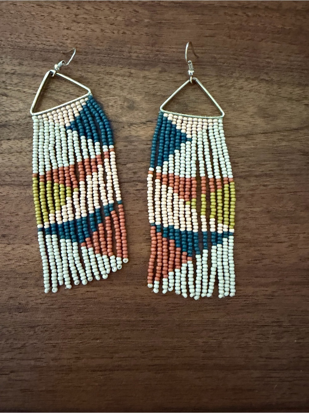 Ink + Alloy Boho Fringe Beaded Earrings in Teal, Peach & Olive